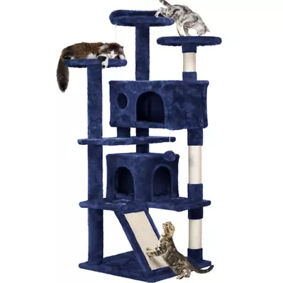 54  Cat Condo Tree Scratcher Pet  Play House Fur Ball Furniture Bed Post Blue • $87.99