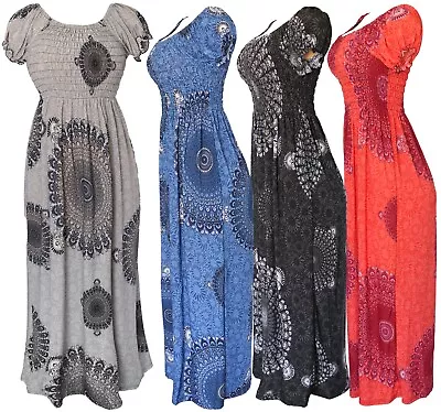 Women's Aztec Circles Bohemian Smocked Summer Sundress Long Dress • $17.95