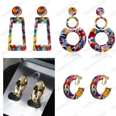 CLIP ON Resin MULTI Choose Style BIG EARRINGS Summer 80s RETRO Vintage Style UK • £5.99