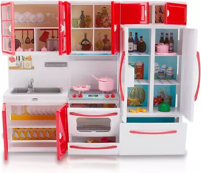 Liberty Imports Gourmet Red Doll Modern Kitchen Mini Toy Playset With Lights And • $42.21