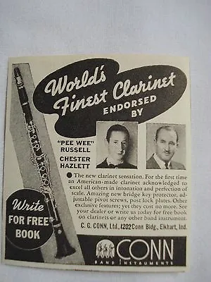 Clarinet Advertisement From 1939 C. G. Conn Ltd. Elkhart Ind. • $7.99