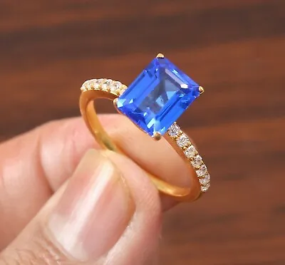 $29.99 • Buy Cornflower Blue Sapphire Ring Blue Radiant Cut Ring Wedding Ring Engagement Ring