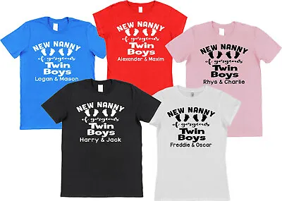 Personalised New Nanny Of Gorgeous Twin Boys T-Shirt Gift For Nan - Names Added! • $36.24