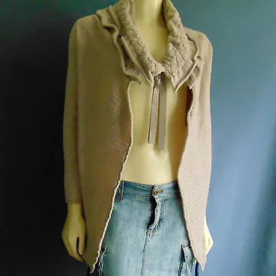 Moth Anthropologie Beige Wool Blend Ruffled Tie Front Open Cardigan XS • $29