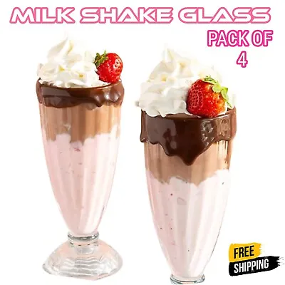 4 X Tall Ice Cream Sundae Glasses Milkshake Knickerbocker Glory 360ml • £14.99