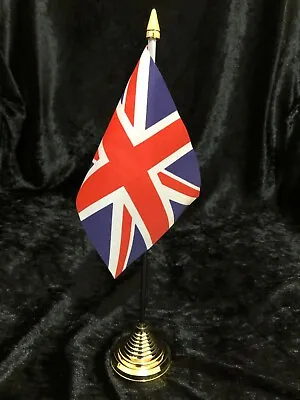 12  Tall Union Jack British UK Desk Office Table Flag Decoration & Gold Base • £6.95