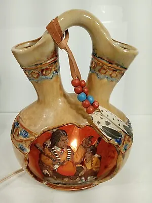 Vintage Native American Themed Tabletop Pottery Lamp SQUAW And WARRIOR • $24.99