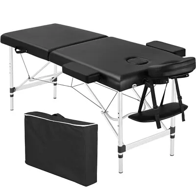 2 Fold Massage Tables Portable Adjustable Lashing Bed Tattoo Table Spa Bed Black • $105.99