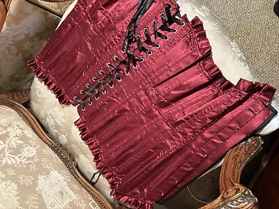 Burgundy Satin Corset Basque Withlace Up Back. 36bust Plus • £12