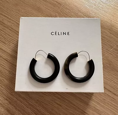 RARE - CELINE By Phoebe Philo SS16 Black Horn Hoop Earrings  • £277