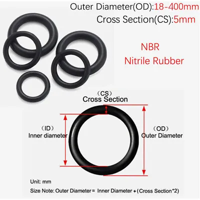 15mm-400mm OD Metric Nitrile Rubber O Ring Oring Oil Seals 5mm Cross Section • $15.49