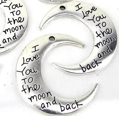 4 Crescent Moon Charms Antique Silver I Love You To The Moon And Back Pendants • $4.50