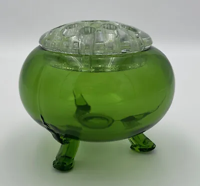 Green Viking Glass Epic Flowerlite & Frog Vase #1007 4.5  MCM Vintage Art • $49