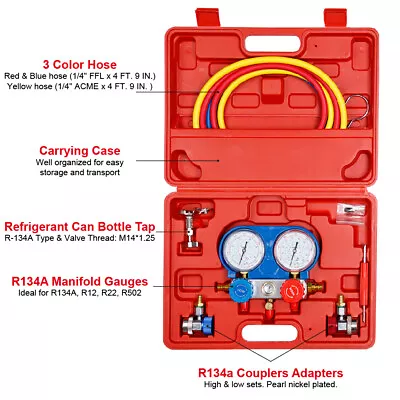 R134a R410a R22 HVAC A/C Manifold Gauges Set Refrigerant Kit 5FT AC Vacuum Pump • $76.99