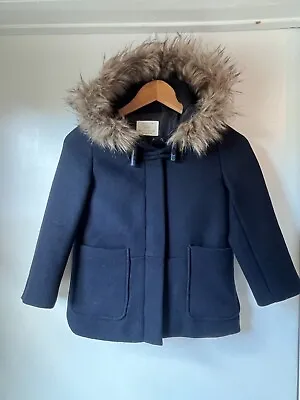 $12 • Buy Zara Girls Wool Coat With Fur Hood - Size 7