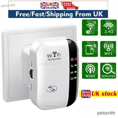 WiFi Signal Booster Repeater Extender UK Plug 300Mbps Range Internet Amplifier • £8.29