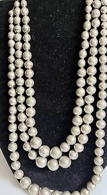 Vtg Sterling Silver Taxco Mexico Ball Bead Triple Strand Graduated Necklace • $179.99