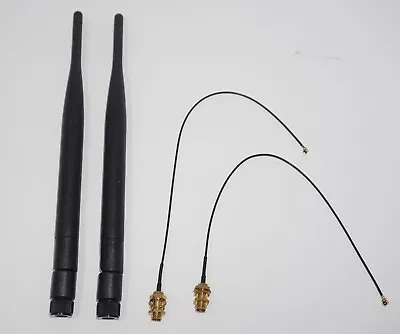 NEW Dual Wi-fi Antenna Kit 5Dbi RP-SMA And 20 Cm 8  U.fl / IPEX To RP-SMA Cables • $7.45