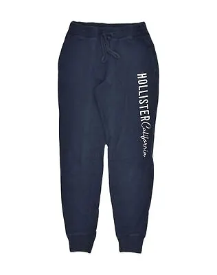 HOLLISTER Womens Graphic Tracksuit Trousers Joggers UK 6 XS Navy Blue FY06 • £15.22