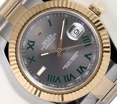 Rolex Datejust II 41mm Oyster 116333 Two Tone 18k & Steel Gray Roman Wimbledon • $15200.12