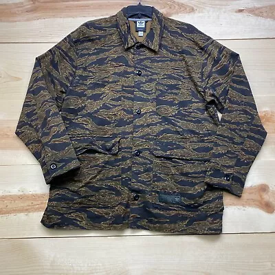 Adidas Jacket Mens Large Brown Green Skateboarding Tiger Camo Button Front Coat • $39.99