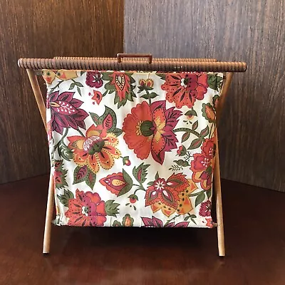 Vintage Knitting Sewing Yarn Folding Caddy Basket Wood Frame Floral 70’s • $24.99