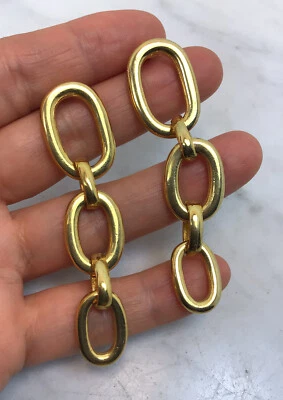 $45 • Buy Vintage BEN AMUN Gold Plated Link Chain Pierced Earrings 