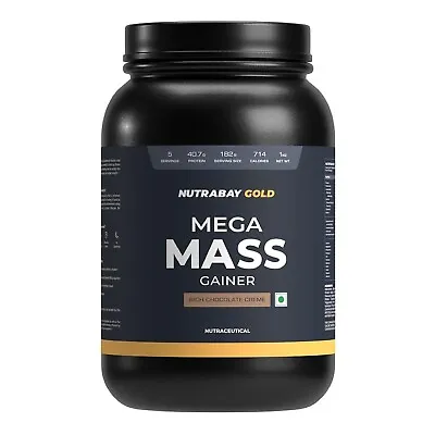 Nutrabay Gold Mega Mass Weight Gainer - 1Kg Flavor - Rich Chocolate Creme • $49