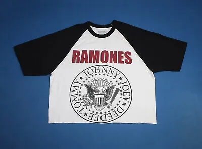 2019 Ramones Crop Top Punk Rock Band Raglan Women's Tee Medium • £37.44