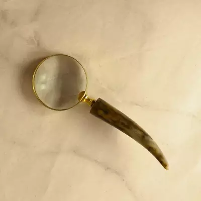 Vintage Brass Magnifying Glass Magnifier With Horn Handle Desktop Gift Item • $51.39
