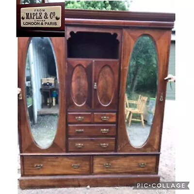 Antique Wardrobe Maple And Co With Mirrors And Large Drawers • £300