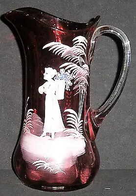 Top Quality Early Antique Cranberry Glass Mary Gregory Water Jug • £29.99