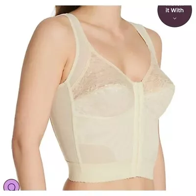 NWT Carnival Off-White Front Closure Posture Support Longline Bra Girdle 38C • £27.96