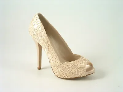 Ladies Women's Bridal Prom Wedding Bridesmaids Lace Peep Toe High Heel Size  • £30