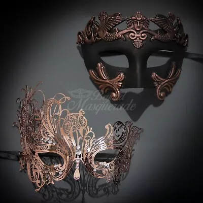 ROMAN COUPLE'S MASQUERADE MASKS | ELEGANT MASQUERADE MASKS - Black/Rose Gold • $39.99