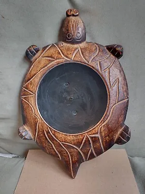 Vintage Hand Carved Wooden Sea Turtle Crocodile Spike Candle Holder • £15