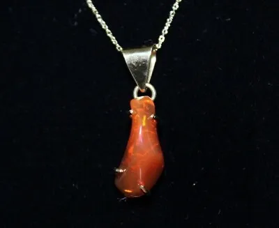 14K GOLD! Natural Free Form Mexican Fire Opal Pendant In 14K Yellow Gold MOPG240 • $345.95