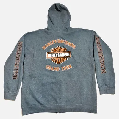 Vintage Harley-Davidson Mens Gray Grand Turk Zip Hoodie Biker Shield XL • $85