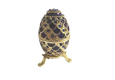 Bejeweled Purple Faberge Egg Hinged Metal Enameled Crystal Trinket Box • $22.75