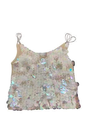 Base Sequin Cream Tank Vest Vintage Y2K 00s Top Designer Size 10 8 Cropped • $20.19