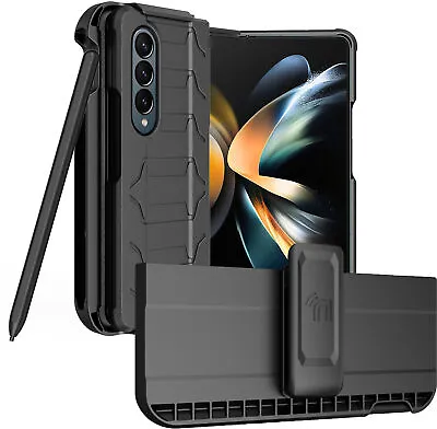 $29.95 • Buy Rugged Case + Holster Belt Clip With Stand And S Pen Holder For Galaxy Z Fold 4