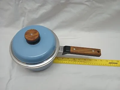 KF Kitchen Fair Cast Aluminum Sauce Pot Pan Lid 2Qt Vintage Blue Wooden Handle • $40