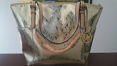 NWT $248 Womens * MICHAEL KORS * Pale Gold Jet Set Metallic Mirrored Tote Bag • $189