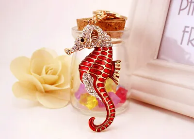 Seahorse Sealife Animals Crystal Diamante Bag Charms Handbag Keyrings Pendant • £5.99