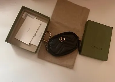 Nwot Gucci Black Chevron Leather Marmont Zip Coin Purse Gold Key Ring • $500