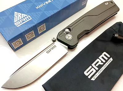 SRM 7228L-MB1 Large Micarta 10Cr15CoMoV Blade Ambi Axis Lock Pocket Knife Tip Up • $64.95