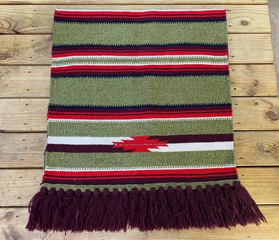 $50 • Buy Vintage Western Horse Saddle Blanket W Fringe ~ Army Green / Red / Burgandy