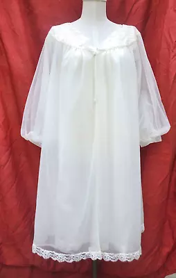 Vtg 60s Vanity Fair Off White Sheer Nightgown & Robe Peignoir Set MEDIUM Nylon • $19.99