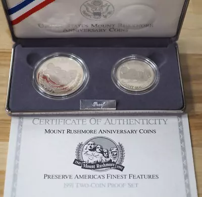 1991 U.S. Mint Mount Rushmore Anniversary Two Coin Proof Set OGP/COA - FREE SHIP • $39