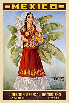 Visit Tehuantepec Mexico Senorita 1930s Travel Poster - 16x24 • $13.95